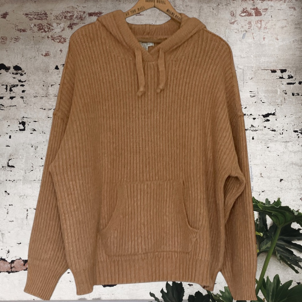 American Eagle dark mustard rib knit drop shoulder hoodie kangaroo pocket size M
